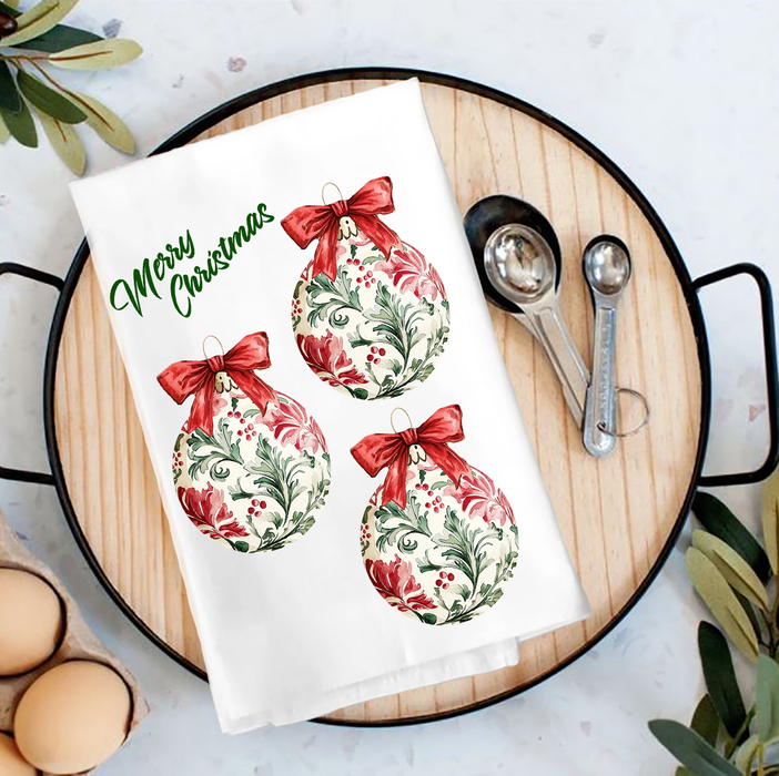 Christmas Water Toile Ornaments Tea Towel