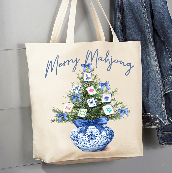 Merry Mahjong Christmas tree Canvas Tote Bag