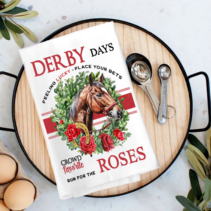 Derby Days and Roses Horses Tea Towel