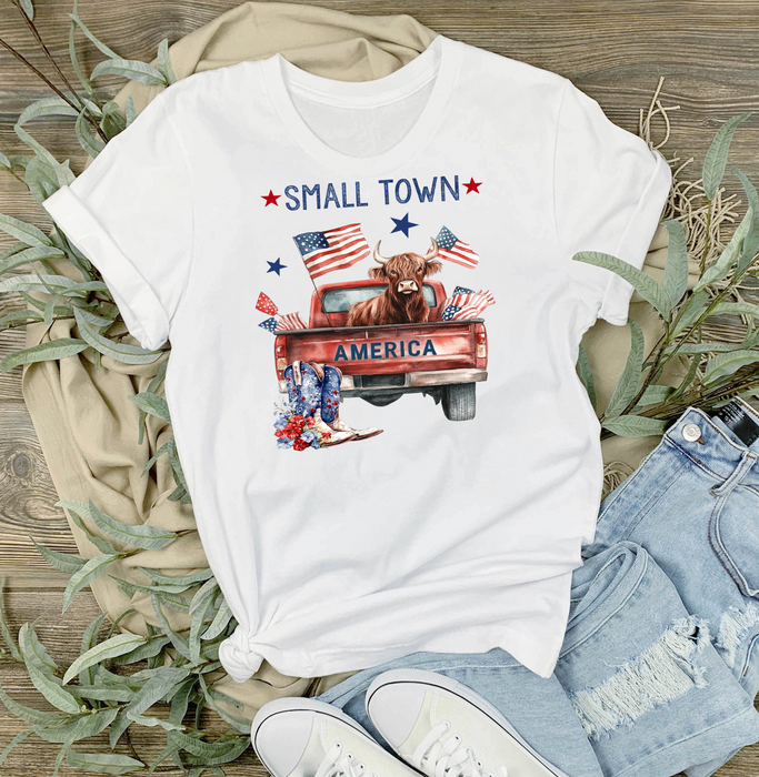 Small Town American Patriotic Cow T-Shirt