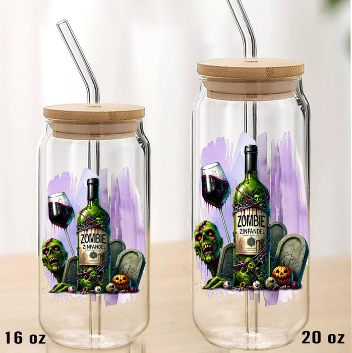 Halloween Zombie Zinfandel Can Glass with Lid Straw