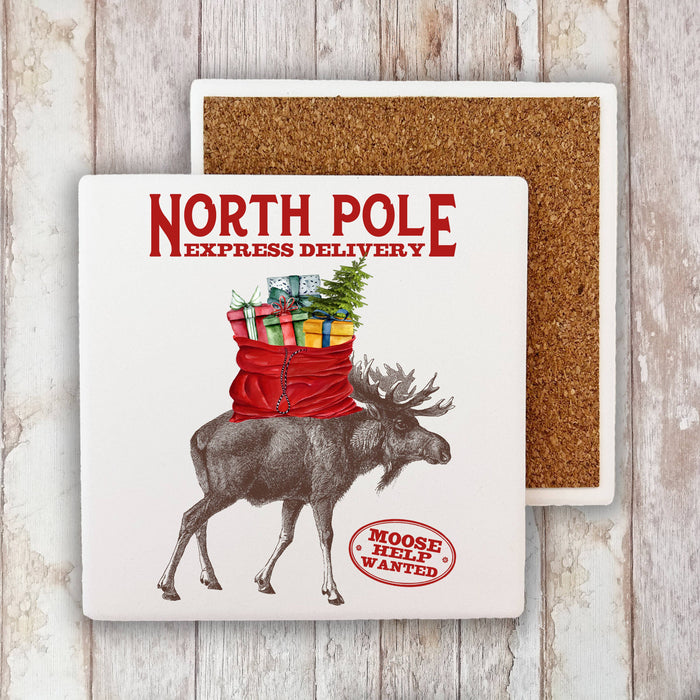 Christmas North Pole Moose Delivery Stone Coaster