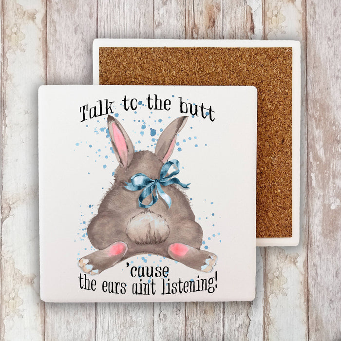 Easter Bunny Talk to the Butt Stone Coaster