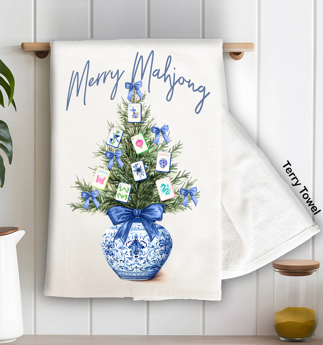 Merry Mahjong Christmas tree Kitchen Terry Towel