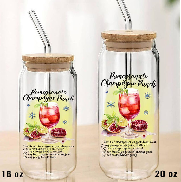 Christmas Pomegranate Champagne Can Glass with Lid Straw