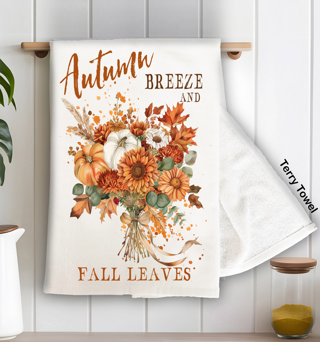 Autumn Breeze Fall Leaves Kitchen Terry Towel