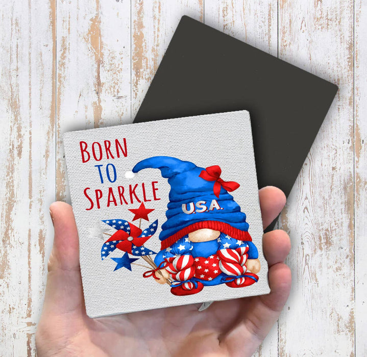 4th of July Gnome Born to Sparkle Magnet Fridge