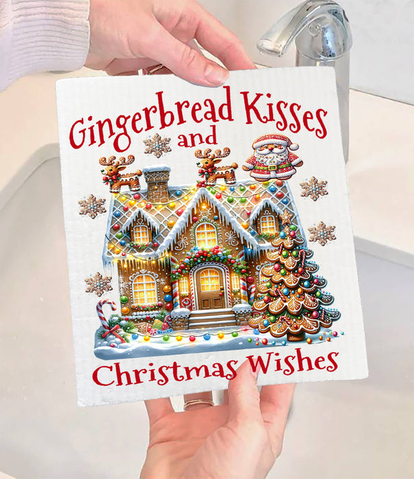 Christmas Gingerbread Kisses House Swedish Dishcloth
