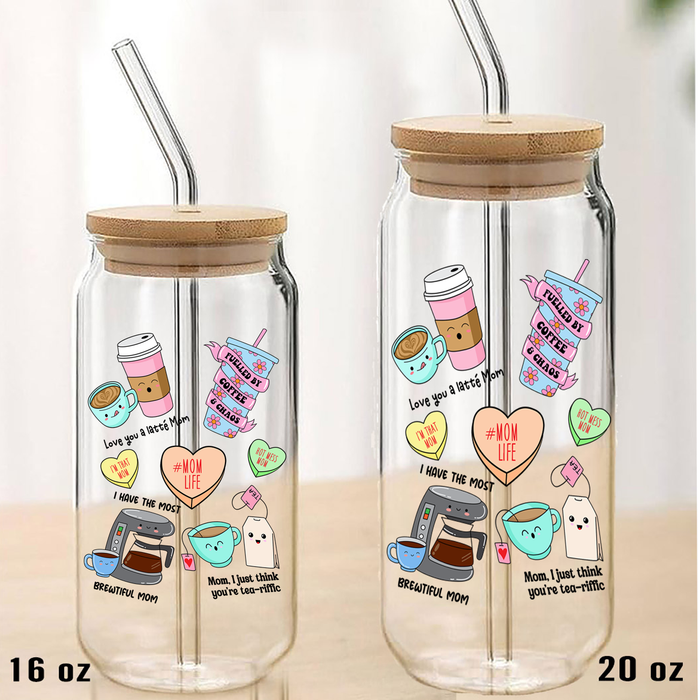 Mother's Day Puns Sarcastic Quotes Can Glass with Lid Straw