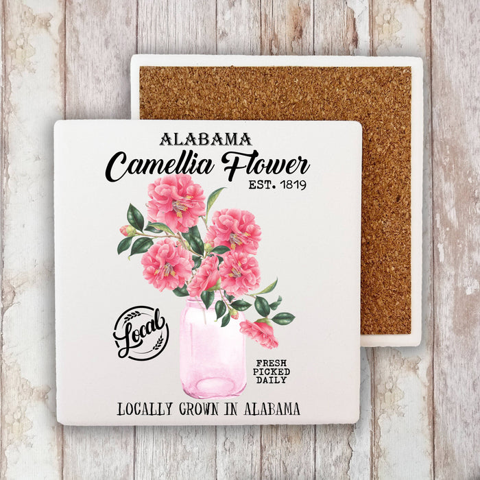 Alabama State Flower Camellia Souvenir Stone Coaster