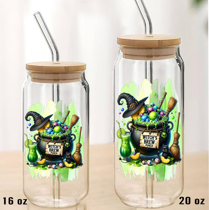 Halloween Witch's Brew Punch Can Glass with Lid Straw