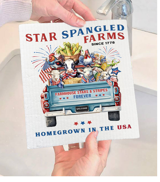 Country 4th of July Patriotic Farm Animals Swedish Dishcloth