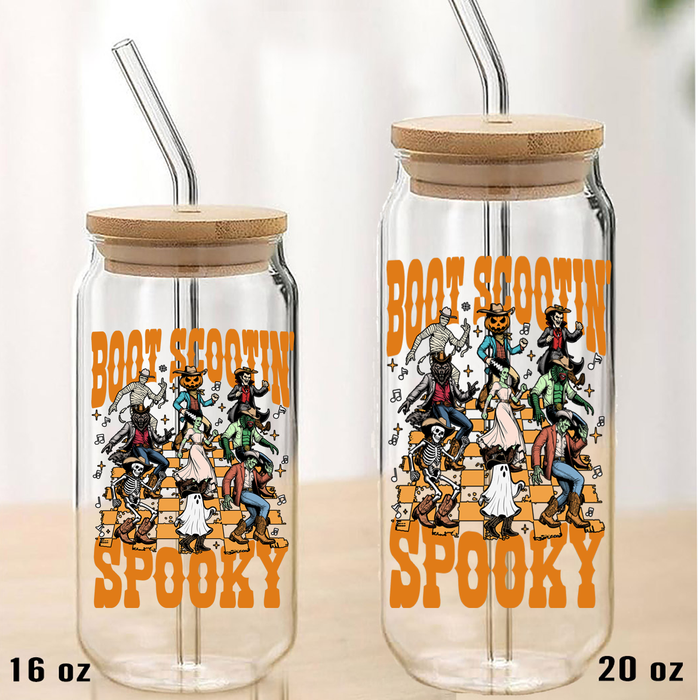Halloween Boot Scootin Spooky Can Glass with Lid Straw