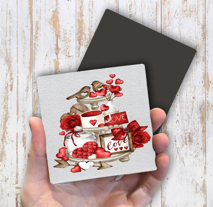 Valentine Red Heart 3 Tier Tray Magnet Fridge