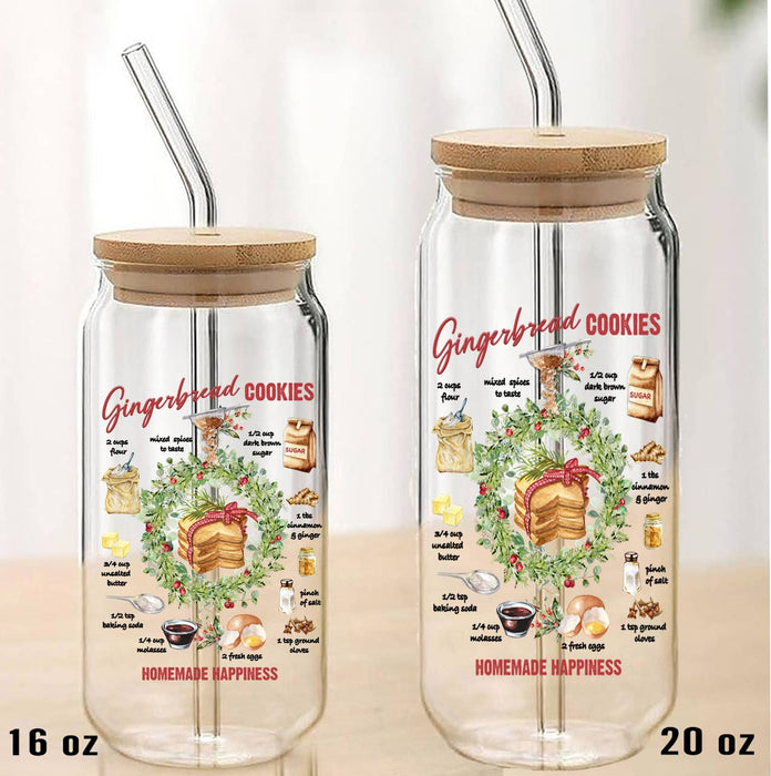 Christmas Gingerbread Cookie Recipe Can Glass with Lid Straw