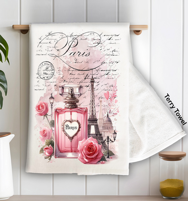 French Paris Perfume Roses Kitchen Terry Towel