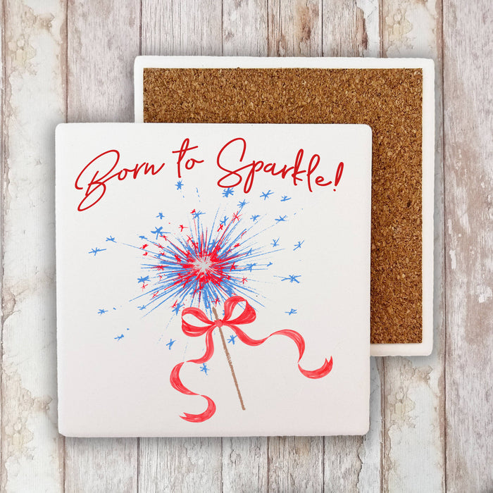 4th of July Patriotic Born to Sparkle Stone Coaster