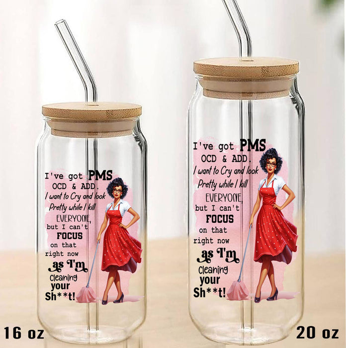 To Busy Cleaning Up Your Sh*T Funny Can Glass with Lid Straw
