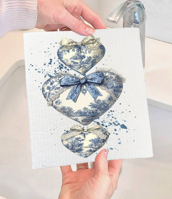Chinoiserie Blue & White Hearts Valentine Swedish Dishcloth