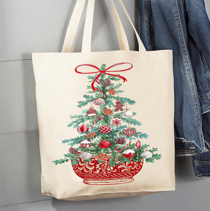 Christmas Chinoiserie Christmas Tree Canvas Tote Bag