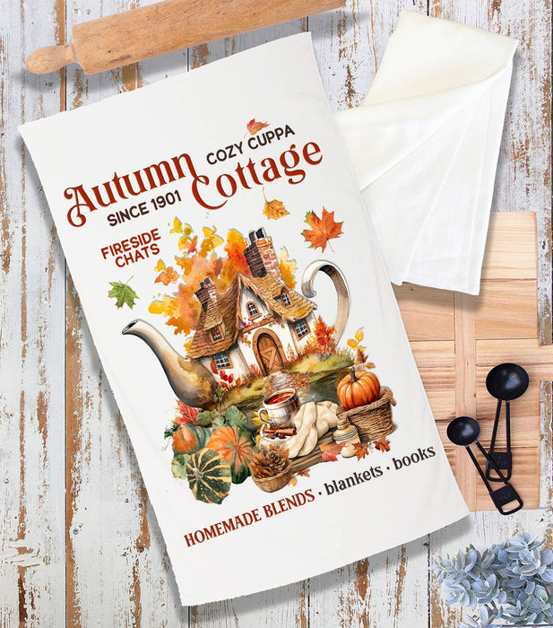 Autumn Fall Tea Cottage Terry Towel