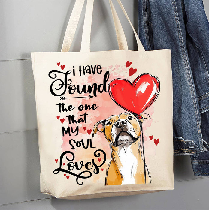 Dog Boxer Found My Love Valentine Canvas Tote Bag