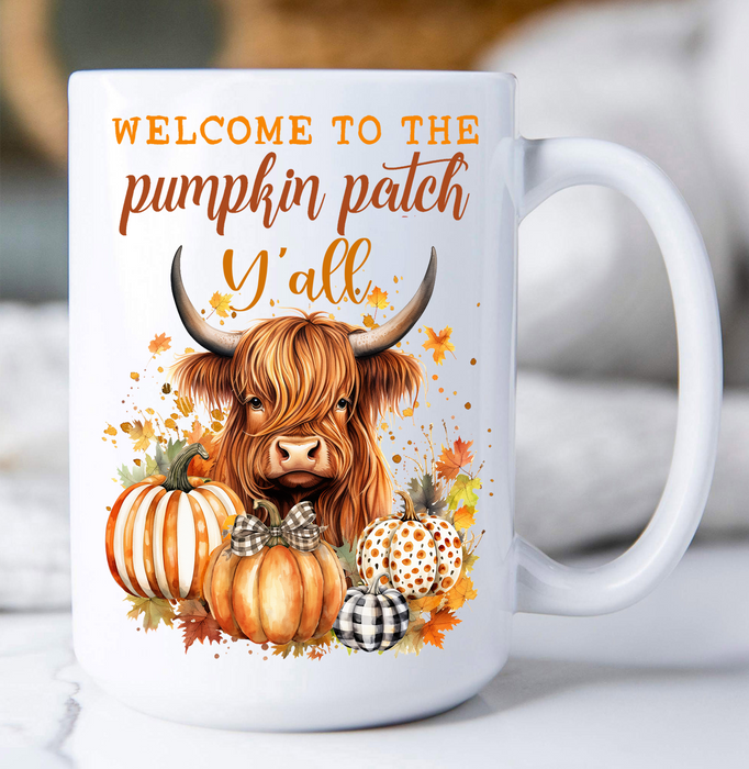 Fall Highland Cow Y'All Pumpkins Coffee Mug