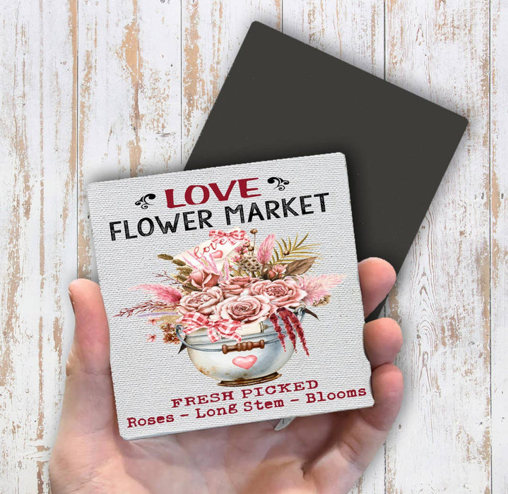 Valentine Love Boho Flower Market Magnet Fridge