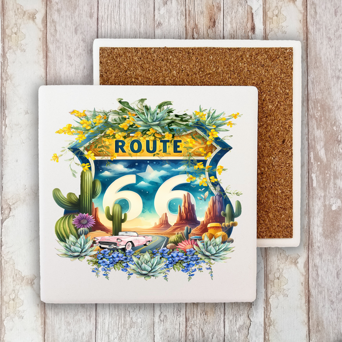 Route 66 Sign Succulents  Stone Coaster