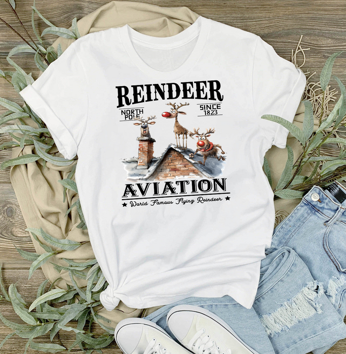 Christmas Reindeer Aviation Flying T-Shirt