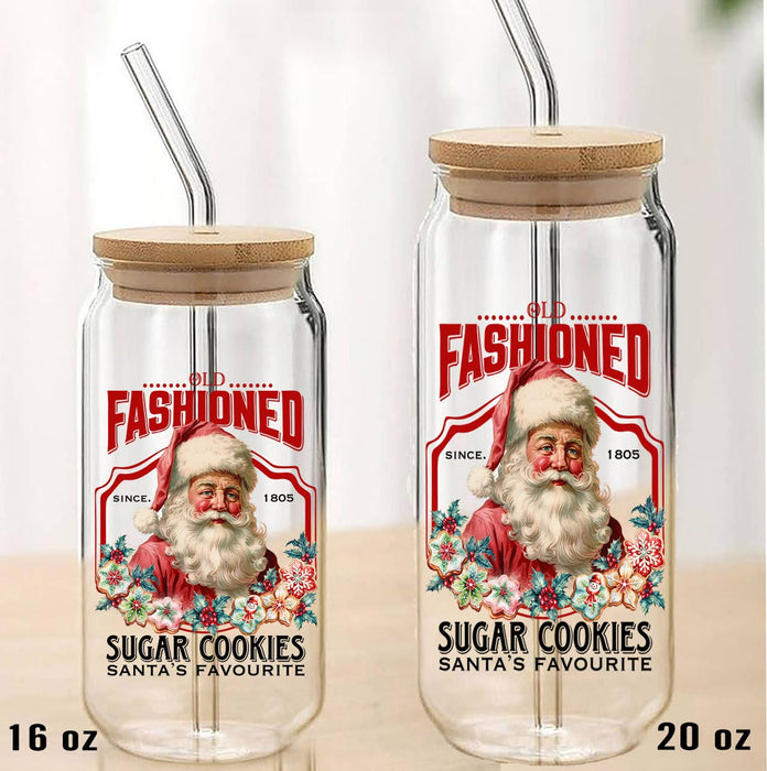 Old Fashion Christmas Santa Claus Can Glass with Lid Straw