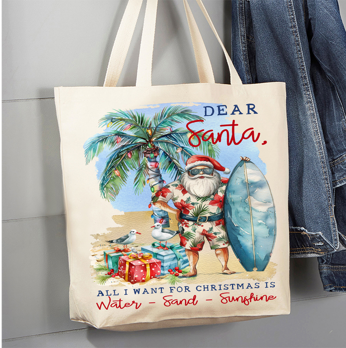 Coastal Dear Santa Christmas Beach Canvas Tote Bag