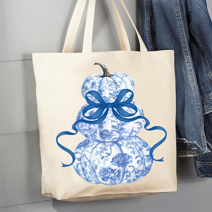 Fall Chinoiserie Blue & White Canvas Tote Bag