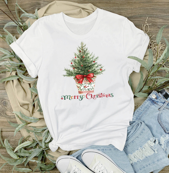 Christmas Watercolor Toile Tree T-Shirt