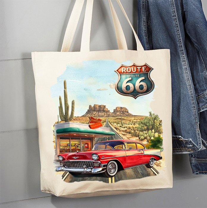 Route 66 Vintage Car Diner Canvas Tote Bag