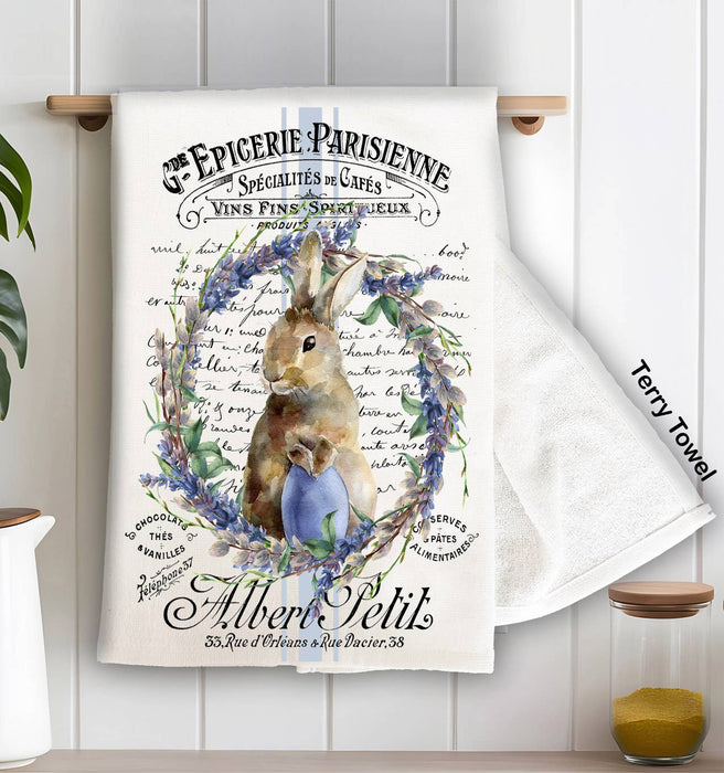 Vintage Easter Bunny Lavender French Kitchen Terry Towel