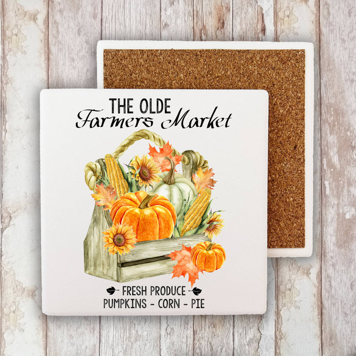 Fall Autumn Fresh Pumpkin Corn Stone Coaster