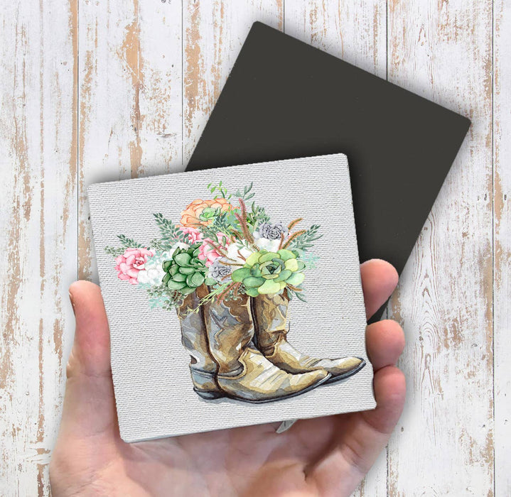 Western Cowboy Boots Succulent Southwestern Magnet Fridge