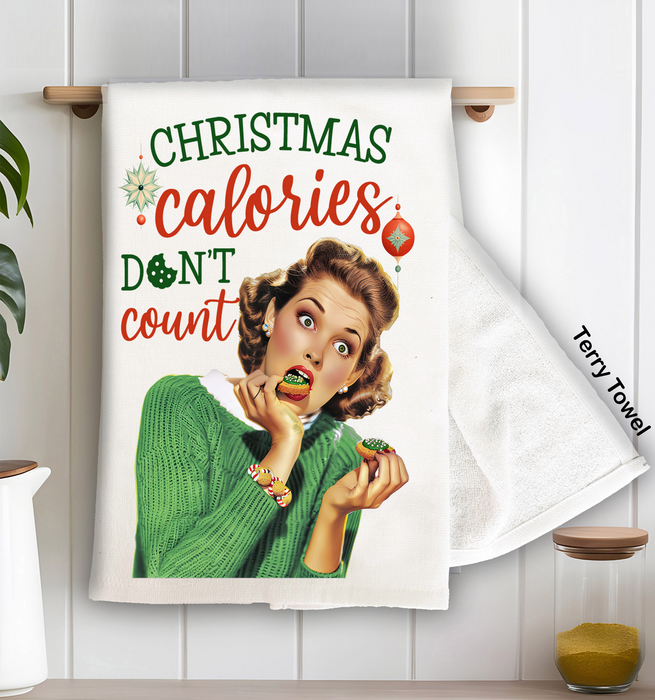 Christmas Funny Calories Don't Count Kitchen Terry Towel