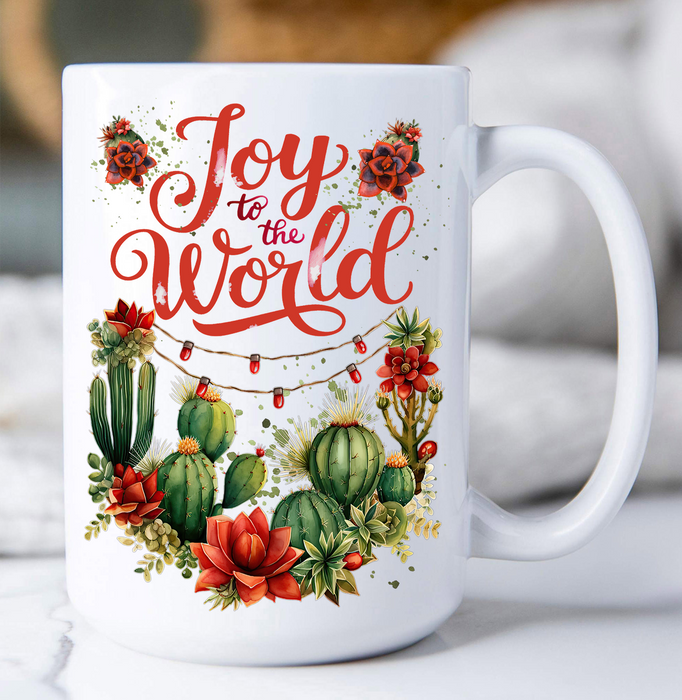 Christmas Joy to the World Cactus Coffee Mug