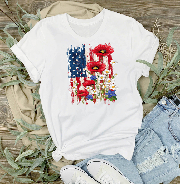 Patriotic American Flag Flowers T-Shirt