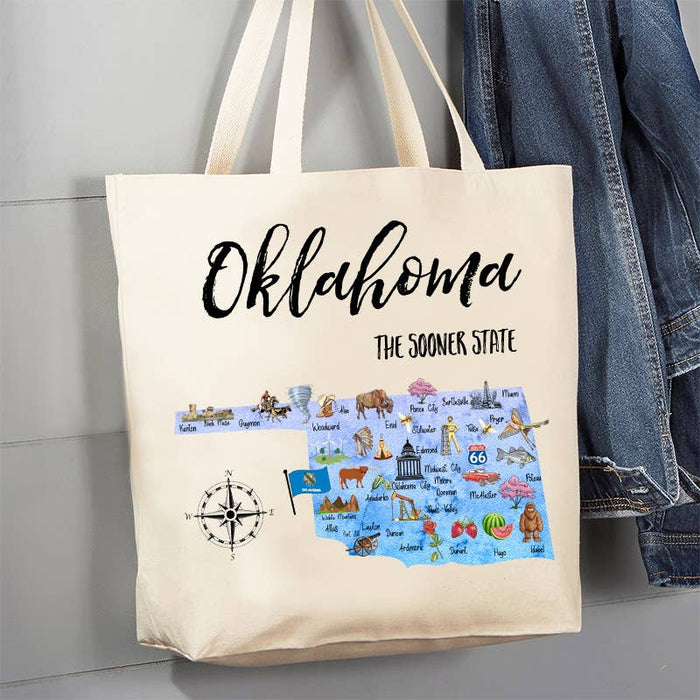 Oklahoma State MapCanvas Tote Bag