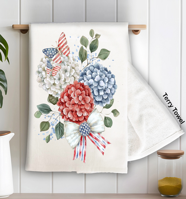 Patriotic Hydrangea Butterfly Kitchen Terry Towel