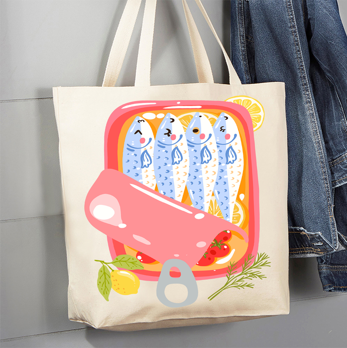 Cute Sardines Tinned Fish Coastal Canvas Tote Bag