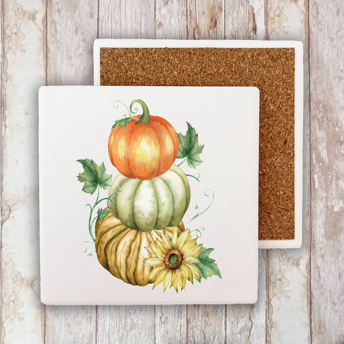 Fall Autumn Farmer Stack Pumpkin Stone Coaster
