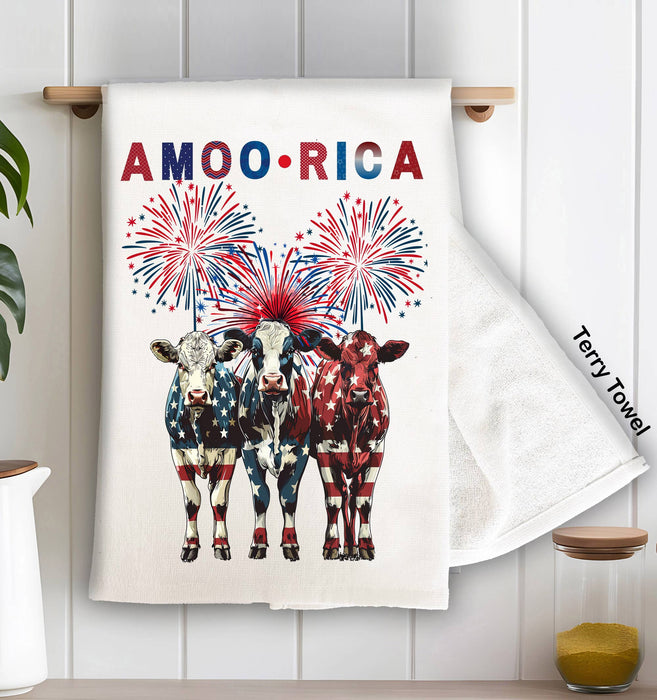 Patriotic Cow Amoo-rica Kitchen Terry Towel