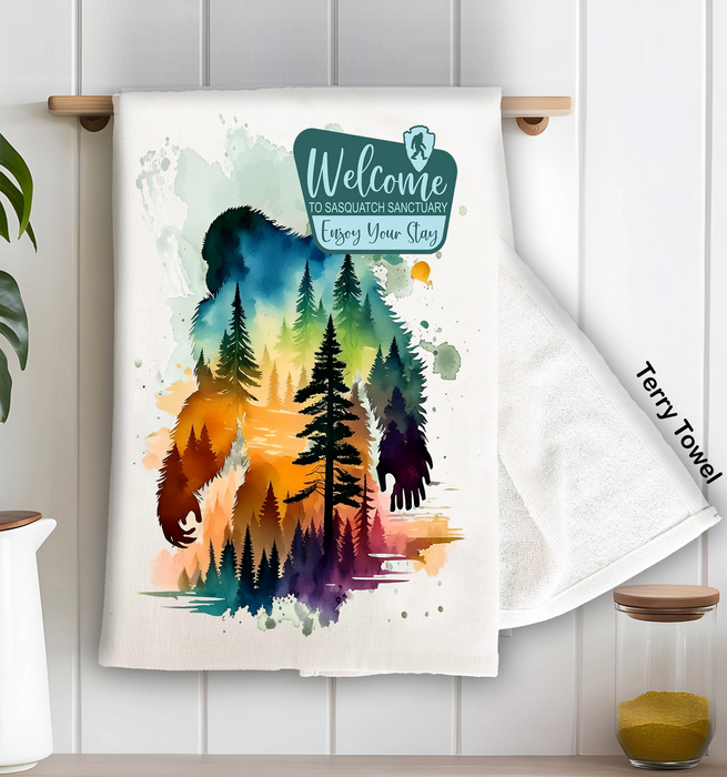 Sasquatch Sanctuary Big Foot Kitchen Terry Towel
