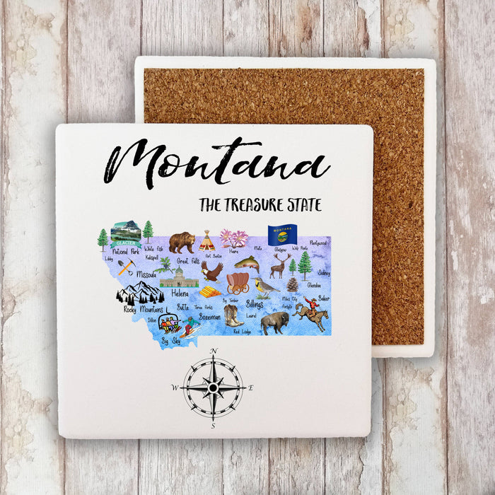Montana State Map Souvenir Stone Coaster