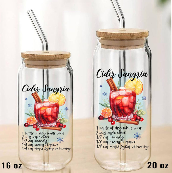 Christmas Cocktail Cider Sangria Can Glass with Lid Straw