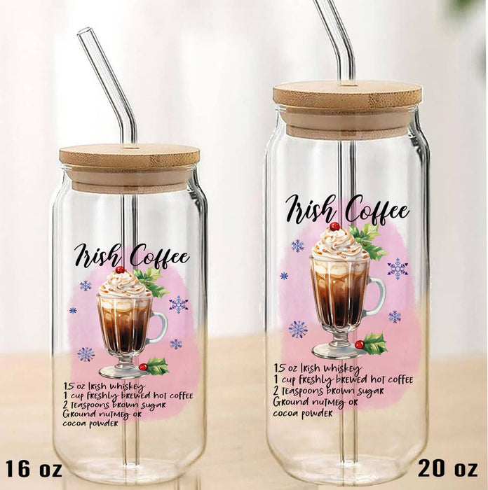 Christmas Cocktail Irish Coffee Can Glass with Lid Straw